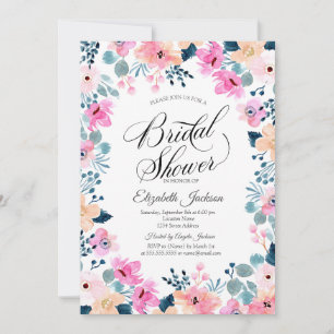 Invitation Jardin Élégant Fleurs Roses Lancement de Mariée
