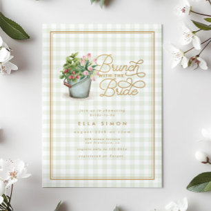 Invitation Jardin En vichy Sage Gold Fête des mariées Brunch