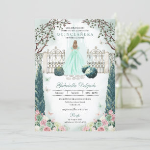 Invitation Jardin enchanté de Mint Green Blush Quinceanera
