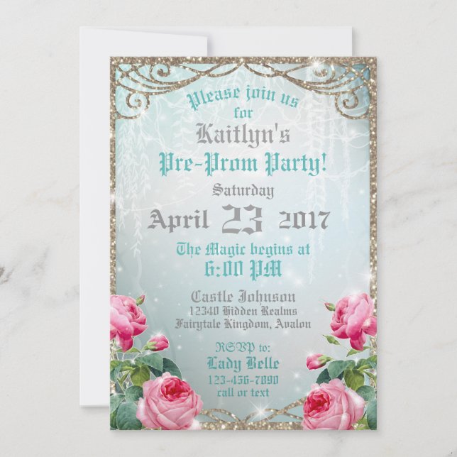 Invitation Jardin enchanté de rose rose Prom Party (Devant)