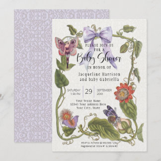 Invitation Jardin Fée Bow Flower Vintage Baby shower Floral