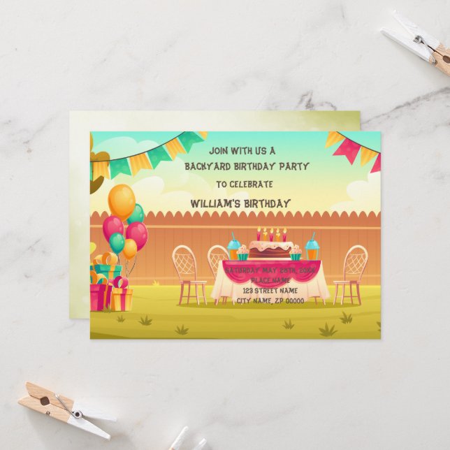 Invitation Jardin fête d'anniversaire (Devant/Arrière en situation)