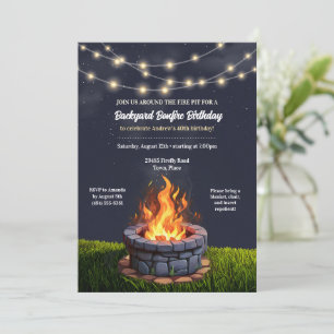 Invitation Jardin Fire Pit Bonfire Cookout, Anniversaire BBQ