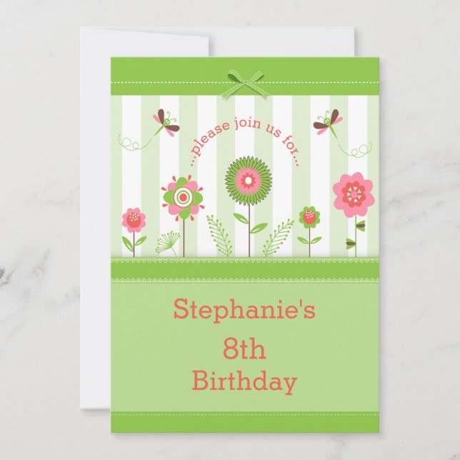 Invitation Jardin Fleur Féminine Fête Anniversaire (Devant)