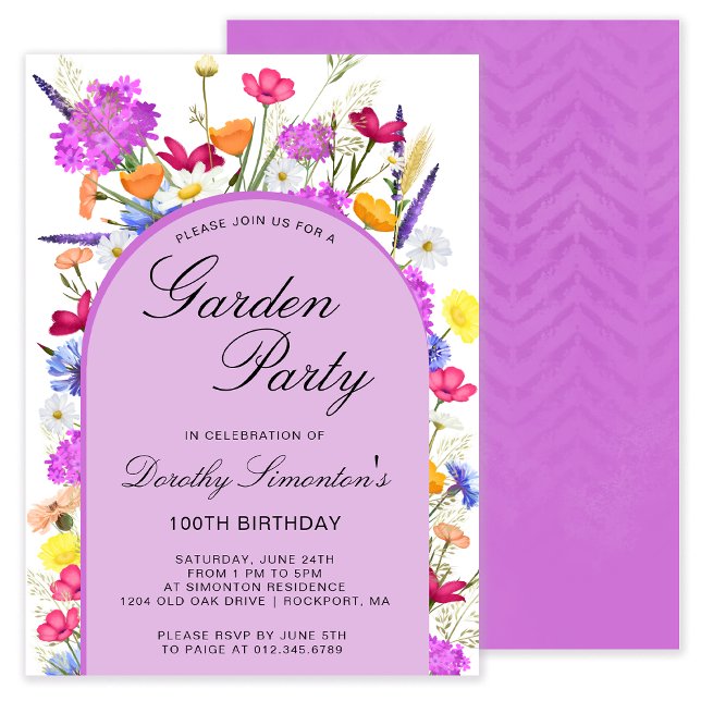 Invitation Jardin Fleur sauvage aquarelle 100e anniversaire (Créateur téléchargé)