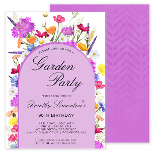 Invitation Jardin Fleur sauvage aquarelle 90e anniversaire
