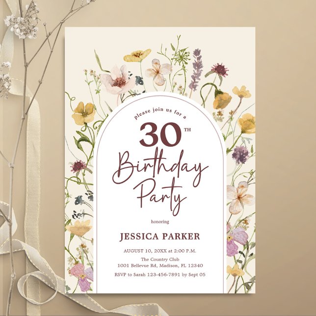 Invitation Jardin Fleur sauvage Botanique 30e anniversaire (Créateur téléchargé)