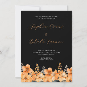 Invitation Jardin Fleur sauvage orange moderne Mariage noir
