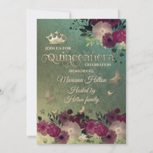 Invitation Jardin fleuri à papillon vert ombre Quinceañera