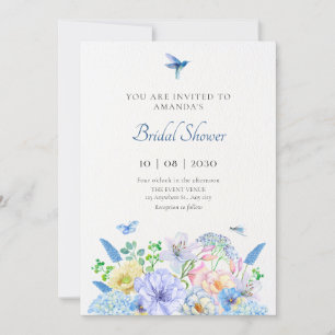Invitation Jardin fleuri bleu esthétique