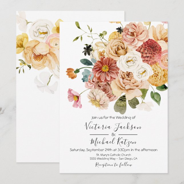 Invitation Jardin fleuri Lumière et Mariage aérien (Devant / Derrière)