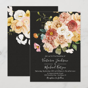 Invitation Jardin fleuri Mariage foncé et humide