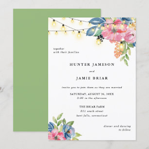 Invitation Jardin, Fleurs et Mariage de lumières scintillante
