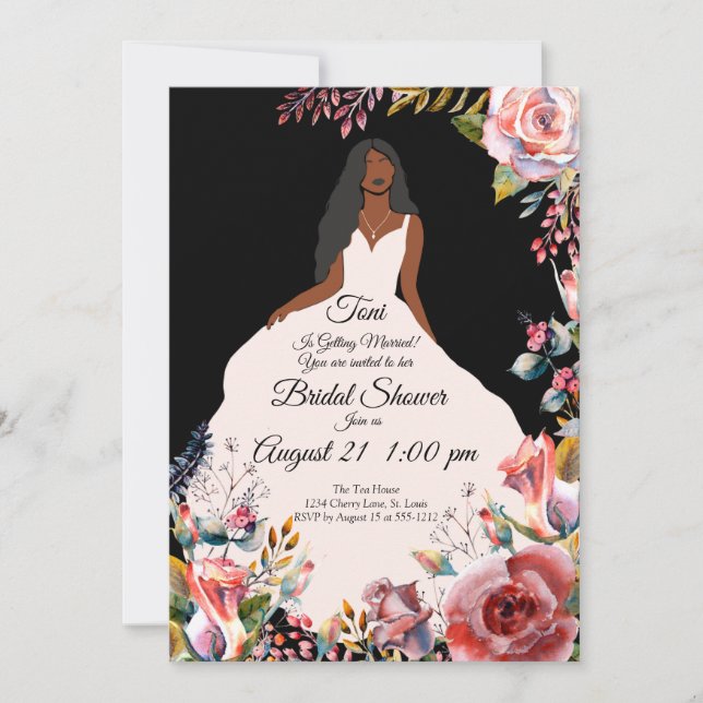 Invitation Jardin Floral Africain-Américain - Noir (Devant)