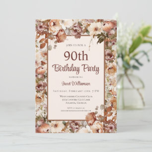 Invitation Jardin Floral Aquarelle Rose Vert 90e Anniversaire