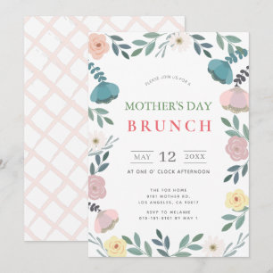 Invitation Jardin Floral Blanc Fête des Mères Brunch
