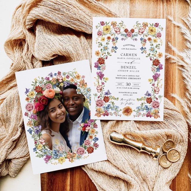 Invitation Jardin Floral Boho coloré Mariage photo (Créateur téléchargé)