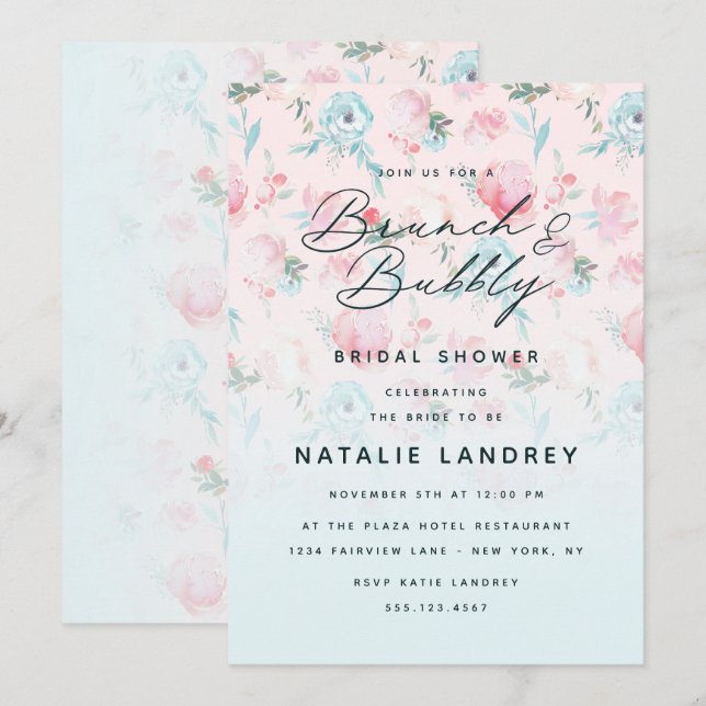 Invitation Jardin Floral Brunch & Fête des mariées Bubbly (Devant / Derrière)
