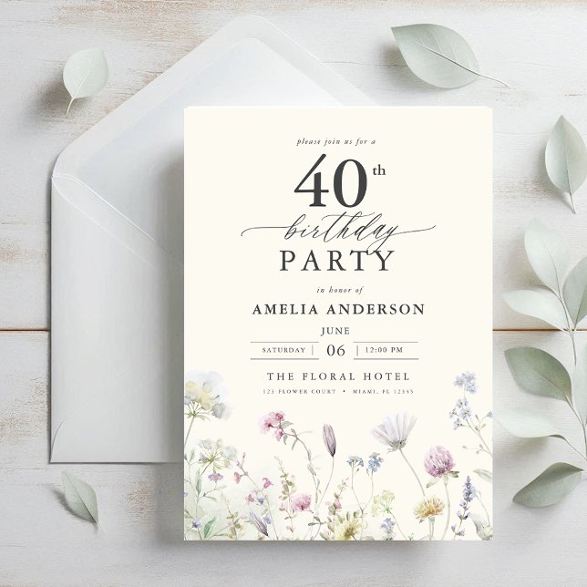 Invitation Jardin Floral Calligraphie 40e anniversaire (Créateur téléchargé)
