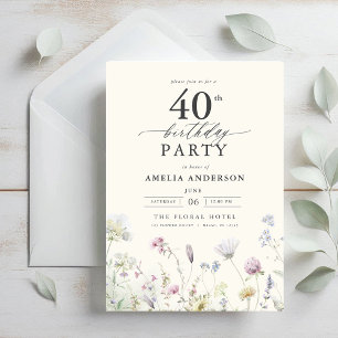 Invitation Jardin Floral Calligraphie 40e anniversaire