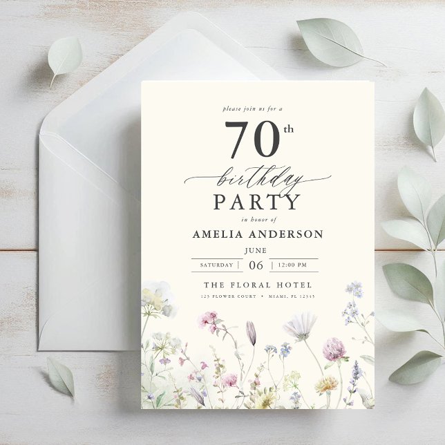 Invitation Jardin Floral Calligraphie 70e anniversaire (Créateur téléchargé)