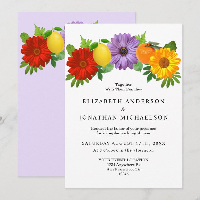 Invitation Jardin Floral Citrus Mariage Couples Douche (Devant / Derrière)