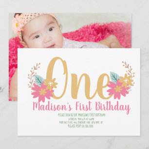 Invitation Jardin Floral Fête Rose Premier Anniversaire