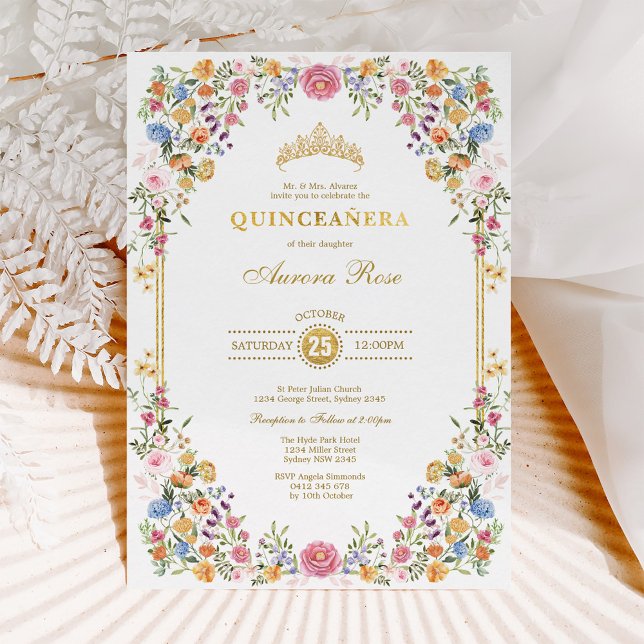 Invitation Jardin Floral Fleur sauvage coloré Quinceanera (Créateur téléchargé)
