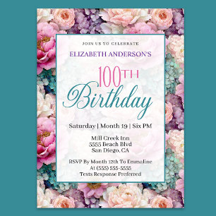 Invitation Jardin Floral Pastel Élégant 100e Anniversaire