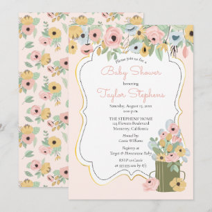 Invitation Jardin Floral rose   Baby shower de bouquet jaune