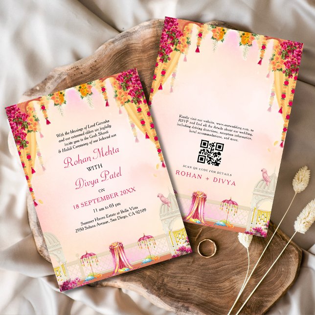 Invitation Jardin Floral rose Indien Mariage coloré (Créateur téléchargé)