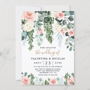Invitation Jardin Floral rose pâle Rose Mariage d'aquarelle