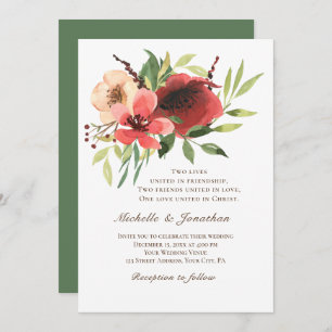 Invitation Jardin Floral Rose Rouge Mariage chrétien
