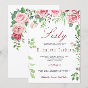 Invitation Jardin floral rose roux 60e fête d'anniversaire