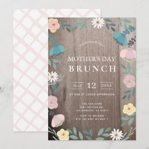 Invitation Jardin floral Rustic Wood Fête des mères Brunch