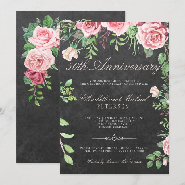 Invitation Jardin floral rustique 50e anniversaire de Mariage (Devant / Derrière)