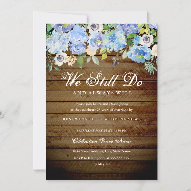 Invitation Jardin Floral Rustique Vow Renouvellement Annivers (Devant)