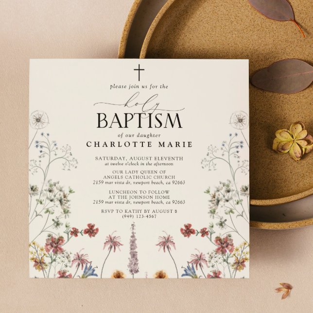 Invitation Jardin Floral Saint-Baptême Fleur sauvage d'aquare (Holy Baptism Invitation)