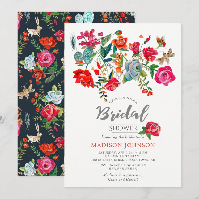 Invitation Jardin floral secret | FÊTE DES MARIÉES | Invitati (Devant / Derrière)
