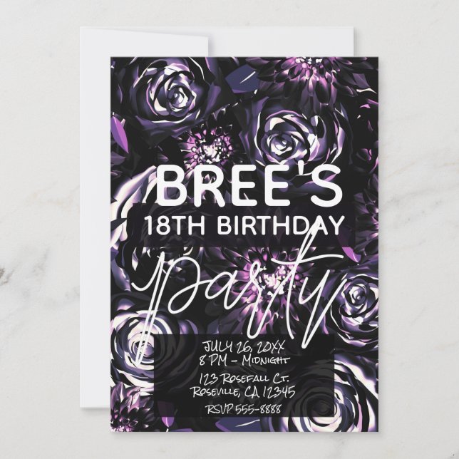 Invitation Jardin foncé Bewitching Purple Flowers Party (Devant)