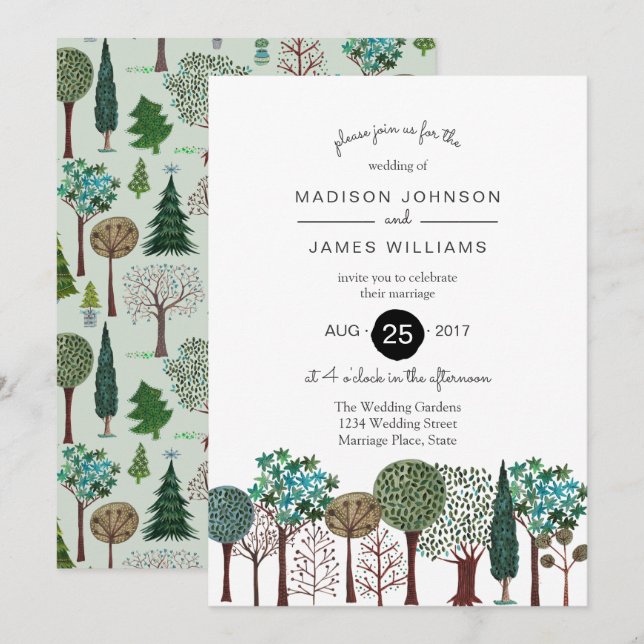 Invitation Jardin forestier des arbres Mariage des bois | Inv (Devant / Derrière)