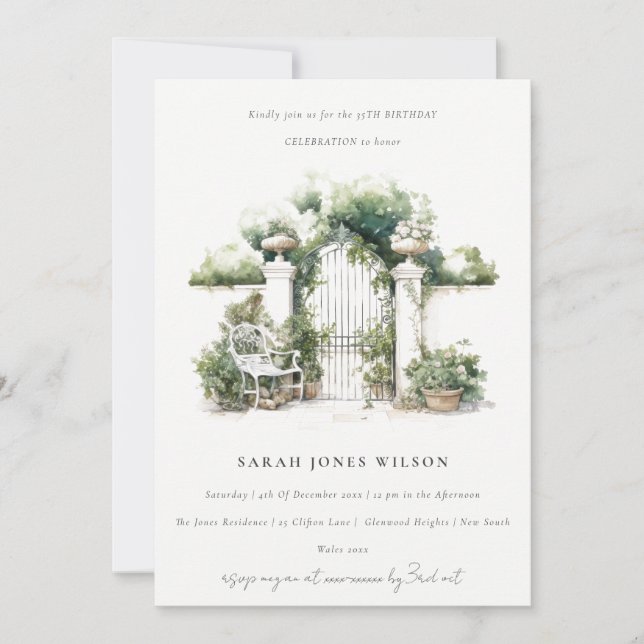 Invitation Jardin Français Paysage Aquarelle Photo Anniversai (Devant)