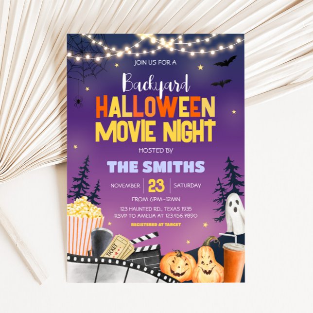 Invitation Jardin Halloween Party Movie Soirée (Backyard Cute Halloween Party Movie Night Party Invitation)