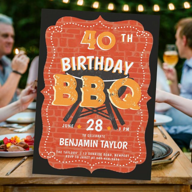Invitation Jardin homme BBQ fête d'anniversaire Rustic Black (mens birthday party invitations backyard bbq barbeque rustic vintage country milestone personalized )