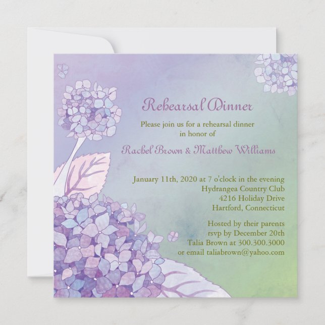 Invitation Jardin Hydrangea Dîner de répétition Mariage (Devant)
