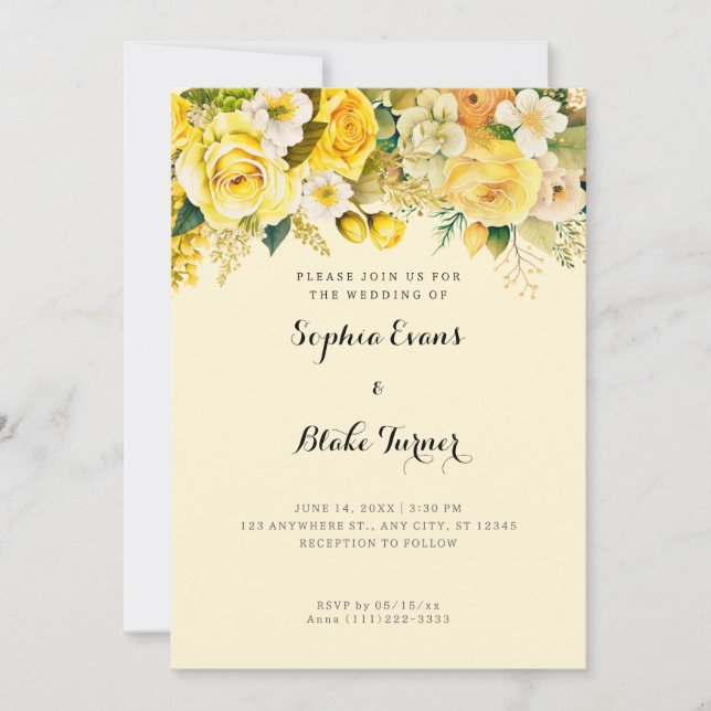 Invitation Jardin Jaune pendaison Fleurs Jaunes Mariage (Devant)