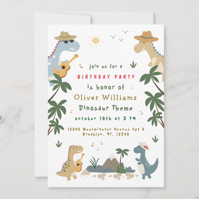 Invitation Jardin Jurassique pour enfants Fun de fête préhist (Devant)