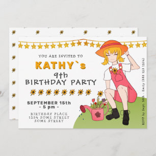 Invitation Jardin mignon fille avec fleurs Anniversaire