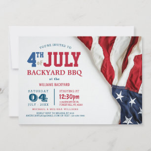 Invitation Jardin moderne du 4 juillet BBQ USA Drapeau