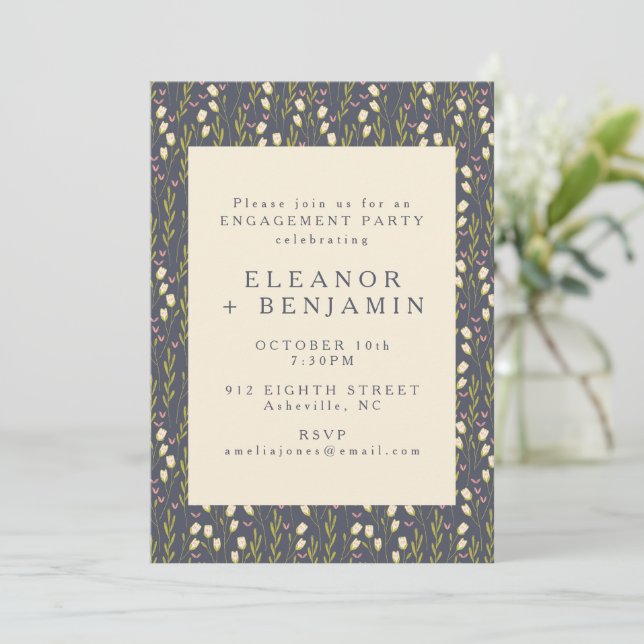 Invitation Jardin moderne élégant Floral Art Engagement Party (Debout devant)